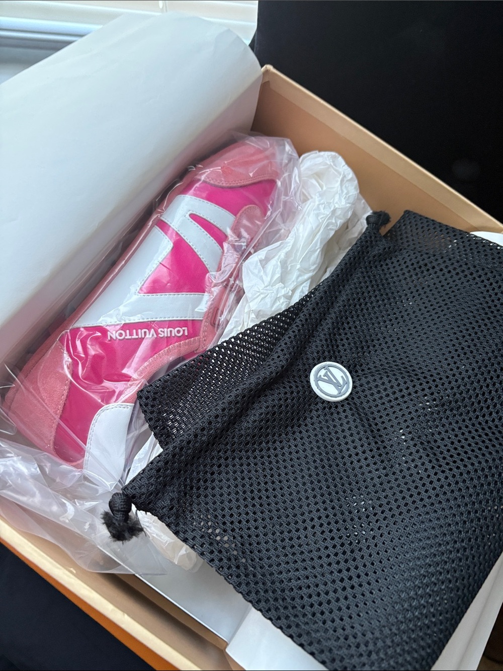Louis Vuitton Hot Pink and White Low-Top Sneaker